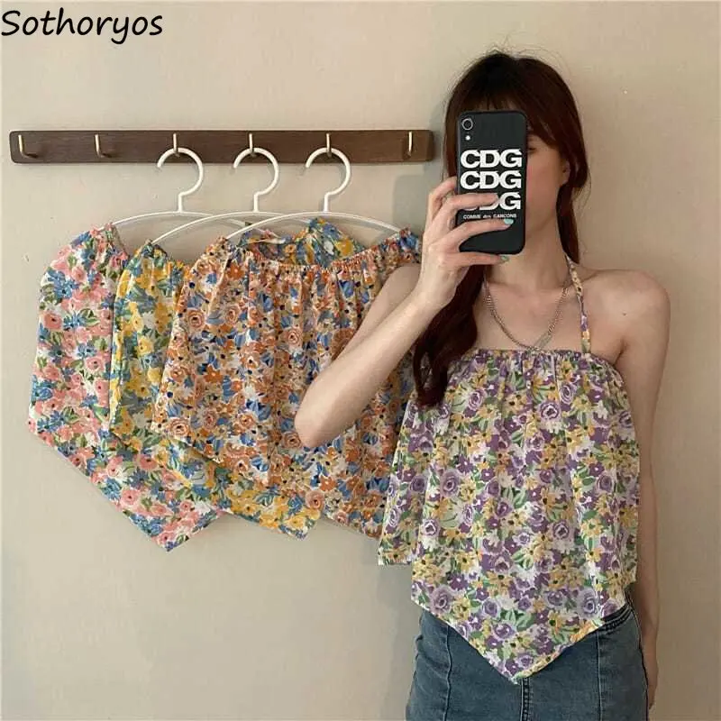 Camisole Women Flowers Popular Classic Korean Style Simple All-match Ladies Summer Cool Hotsweet Leisure Vacation Personality