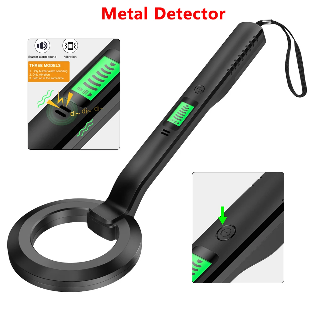 Handheld Metal Detector 3 Modes LCD Display High Sensitivity Metal Scanner 5-7cm Scanning Detection Instruments w/ Buzzer Alarm