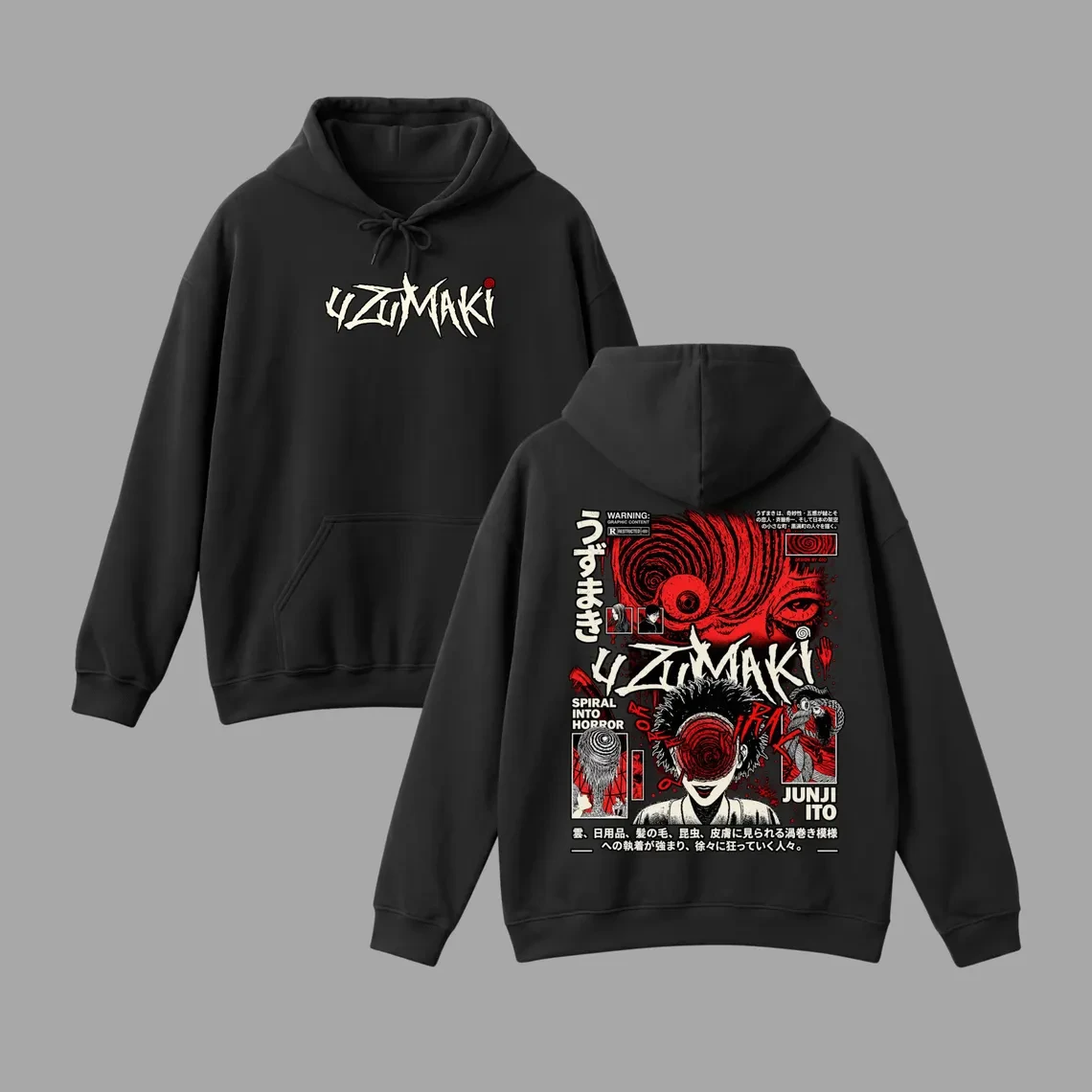 Uzumaki Junji Ito Hoodie Spiral Horror Manga Graphic Hooded Sweatshirt Men and Women Vintage Anime Pullover Streetwear