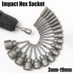 5PCS 3mm-19mm 801 Electric Impact Hex Socket 5mm Round Shank Screw Nut Driver Screwdriver Drill Bit Adapter Socket Nonmagnetic