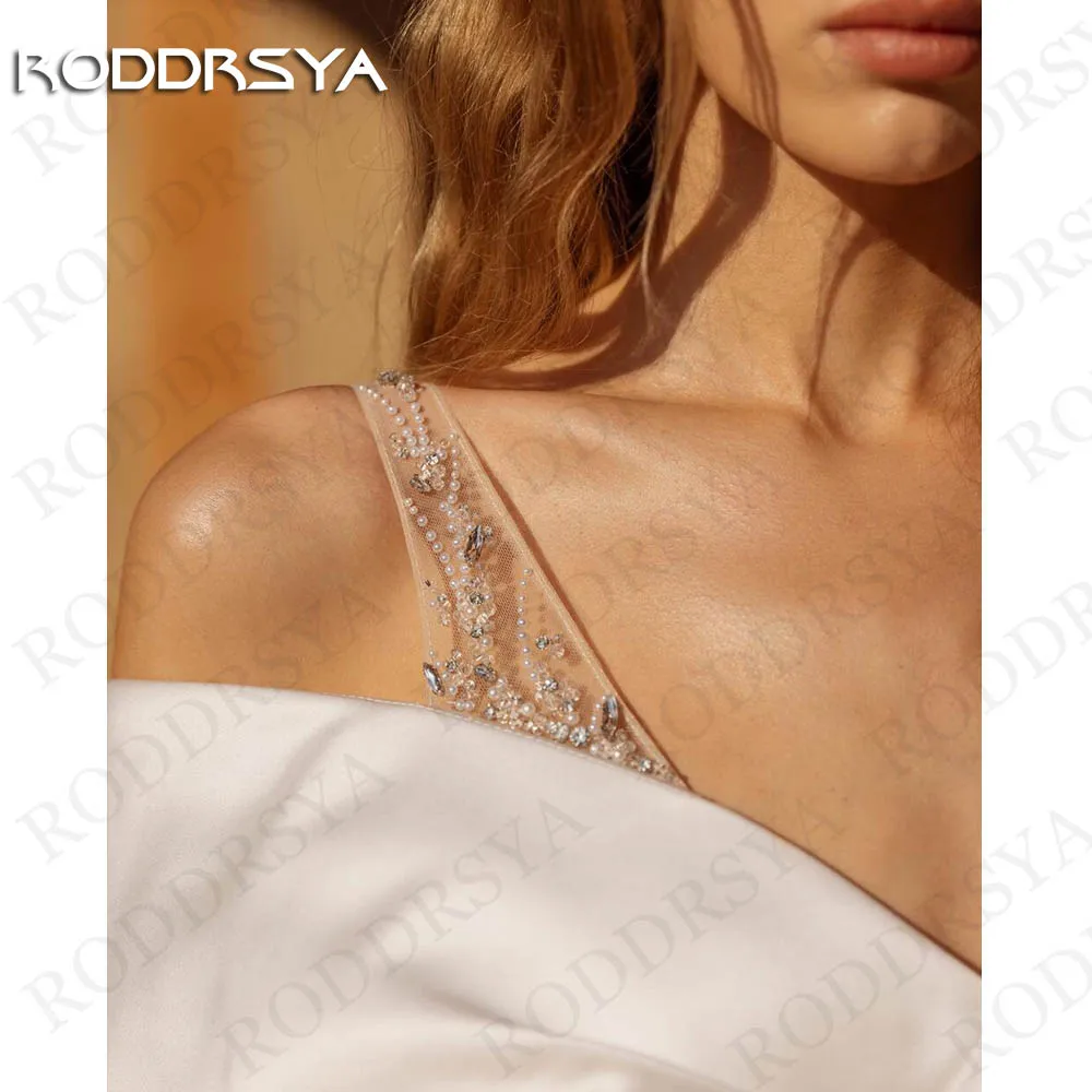 RODDRSYA فساتين زفاف بسيطة من الساتان العاجي قبالة الكتف امرأة عاري الذراعين خط مطرز ثوب العروس vestido de novia boda civoline بسيطة عاج أطلس عرس ثوب مكشوف إمرأة ثوب حزب ثوب زفافيّ مع لا ظهر قوم قوة جديدة