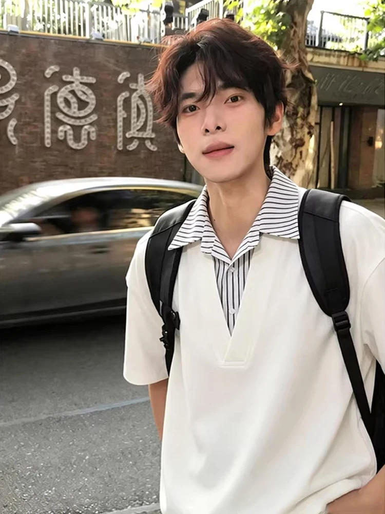 White Casual Short Sleeve  Shirt Men's Summer Teenage Half Sleeve T-Shirt Anti-Wrinkle Treatment Straight Cut Fashionable