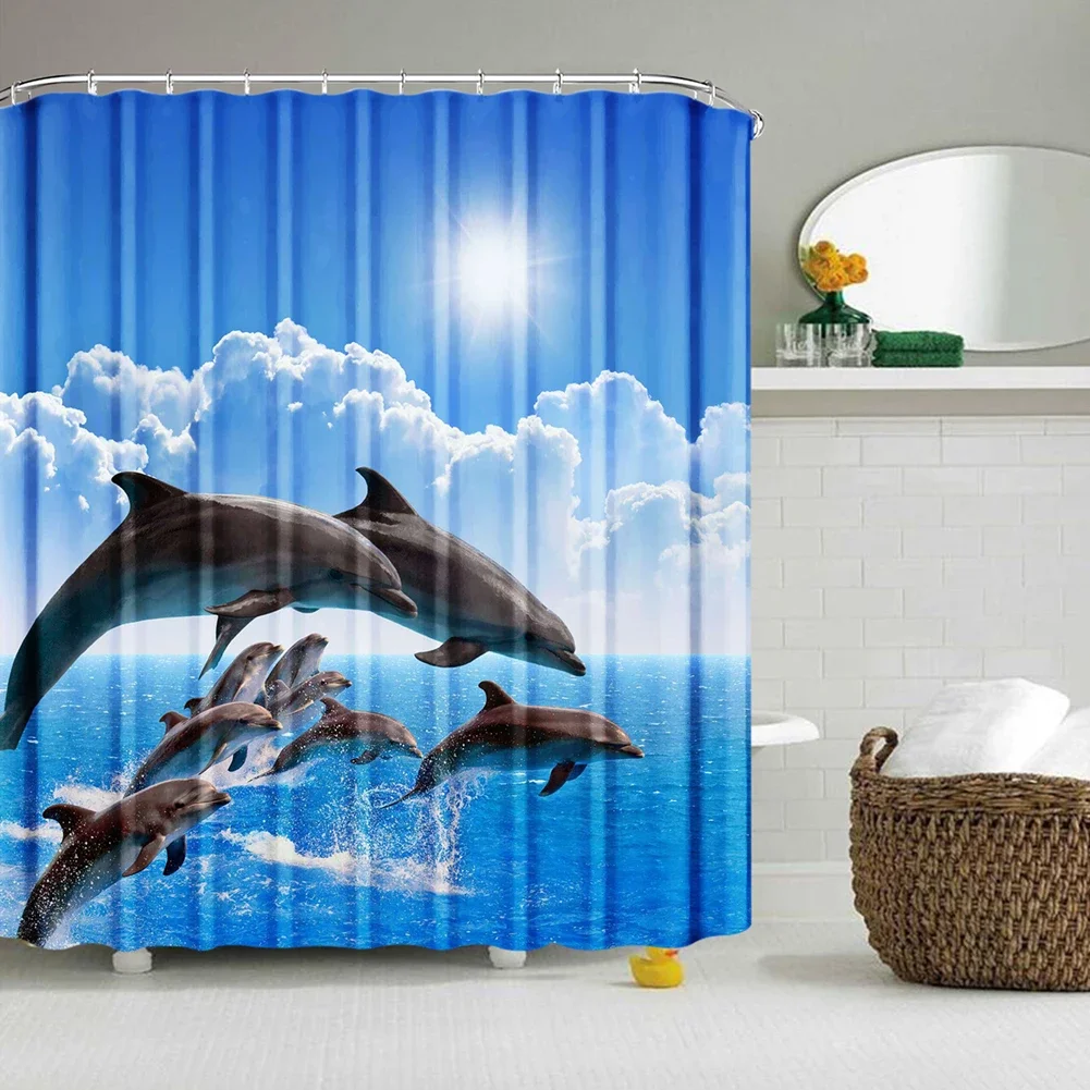 Cortina de ducha tela impermeable – Diseño oceánico anti-moho - imagen 3
