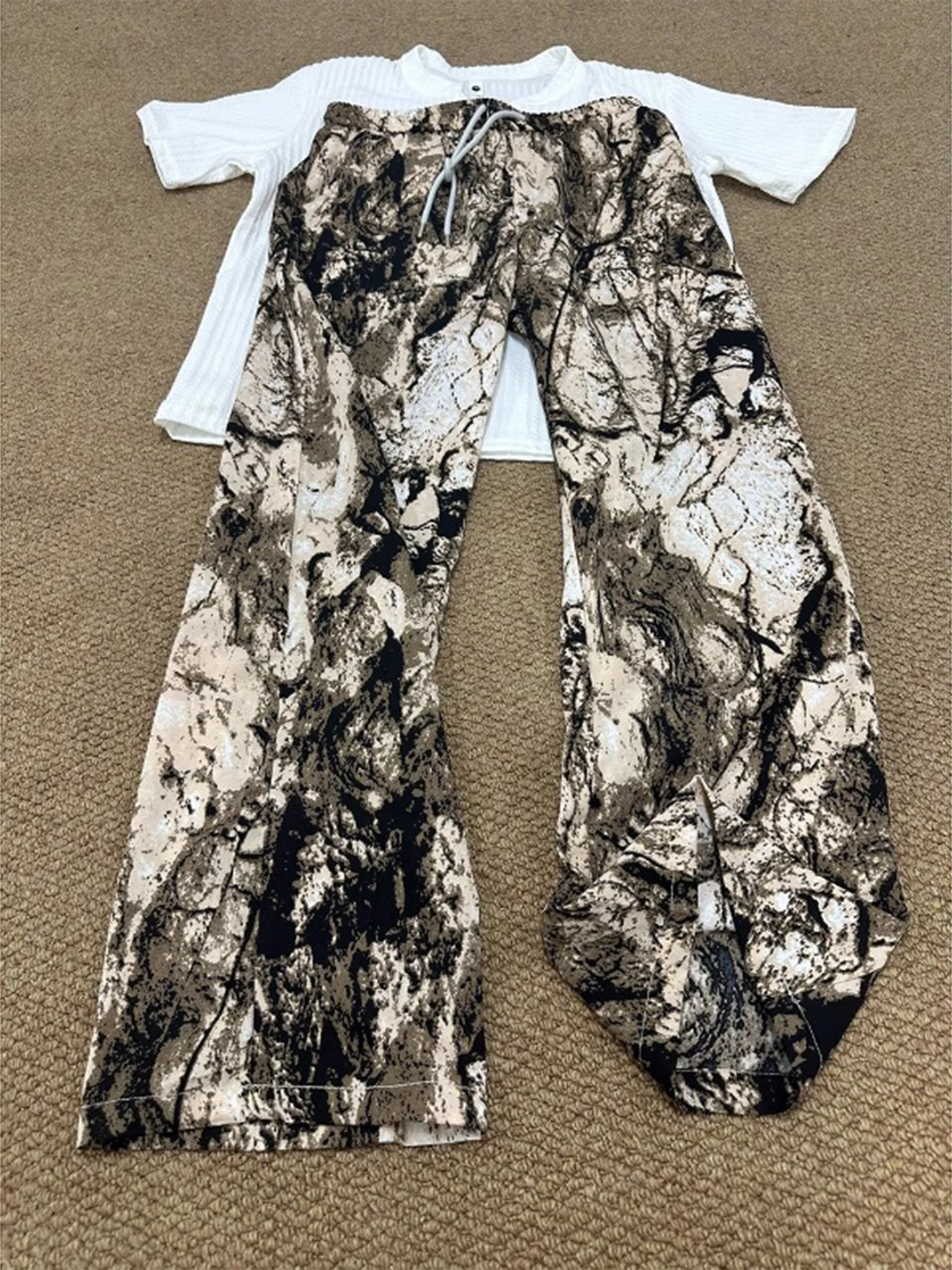 

Summer Thin American Lazy Loose Sensation Ice Silk Pants Men Women Water-Mark Dyed Wide Leg Casual Trousers Cool Feeling