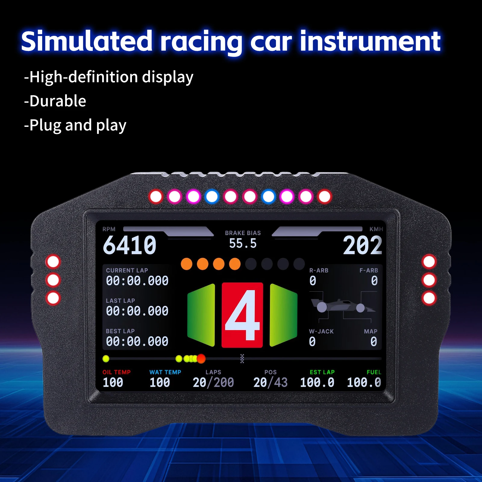 محاكاة القيادة للوحة القيادة Sim Racing، شاشة 5 بوصة لجهاز simhub Racing Car Dashboard، عجلة القيادة للكمبيوتر الشخصي