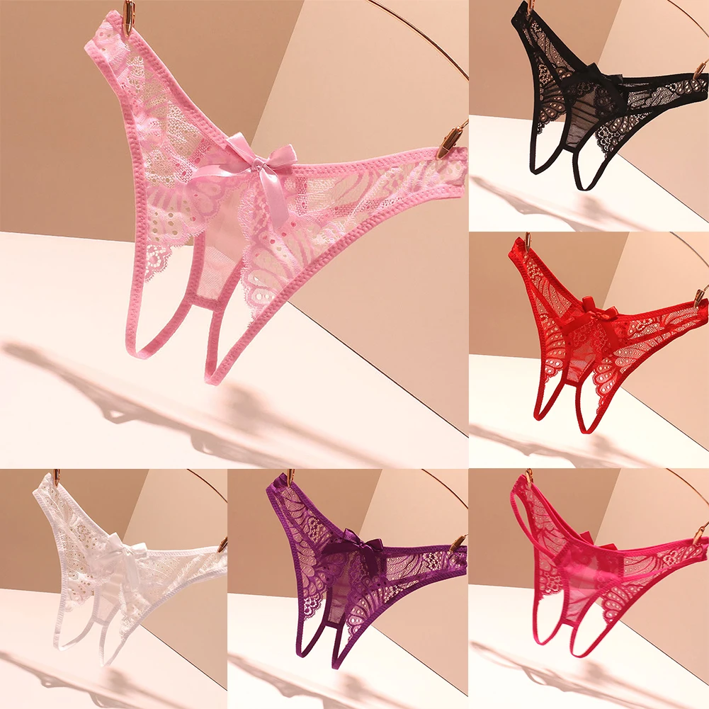 Womens Sexy Panties Crotchless See-Through Thong Lace Briefs Crotchless Hollow G-string Panties Female Innerwear