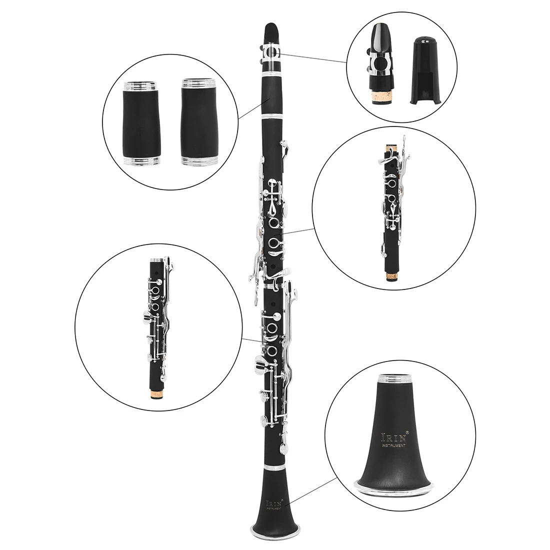 IRIN G Key Clarinet German-style 17-key Bakelite Body Clarinet Dual Regulator Black Tube Woodwind Instrument for Beginner Kit
