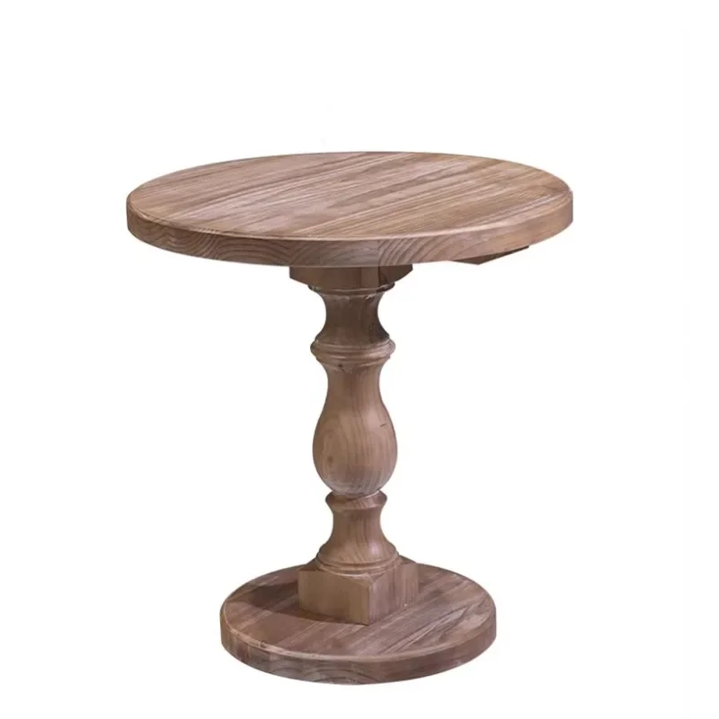 European solid wood negotiation small round table retro old small square table American hotel cafe casual dining table