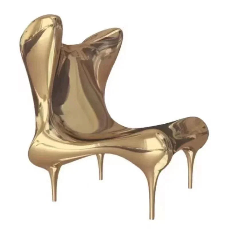 for Master customized European light luxury electroplating leisure chair, exhibition hall villa glass golden steel chair