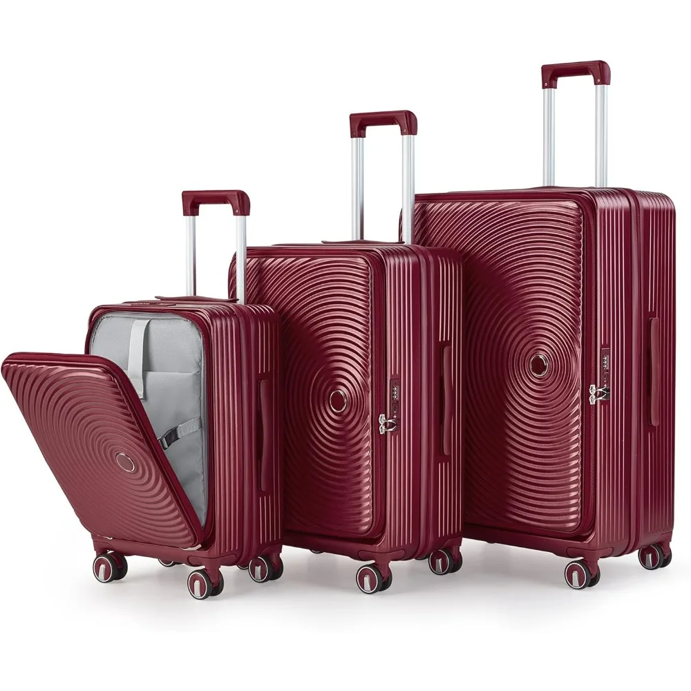 

Campfun Luggage Sets 3 Piece, Front Open Hardshell Luggage Sets with PVC Cover, Expandable Carry On Suitcase Set with TSA Lock &