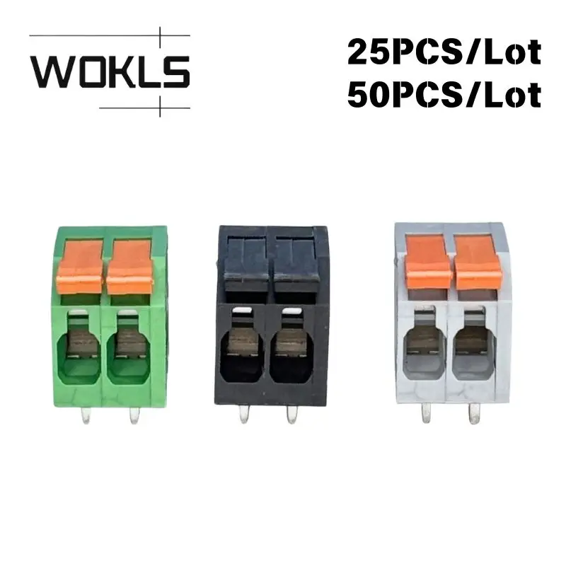 25/50PCS 5.0mm Pitch 2.5mm² 2604-11XX Screwless PCB Terminal Block, Double Row Pin with Handle, Multi-color Spring Terminal