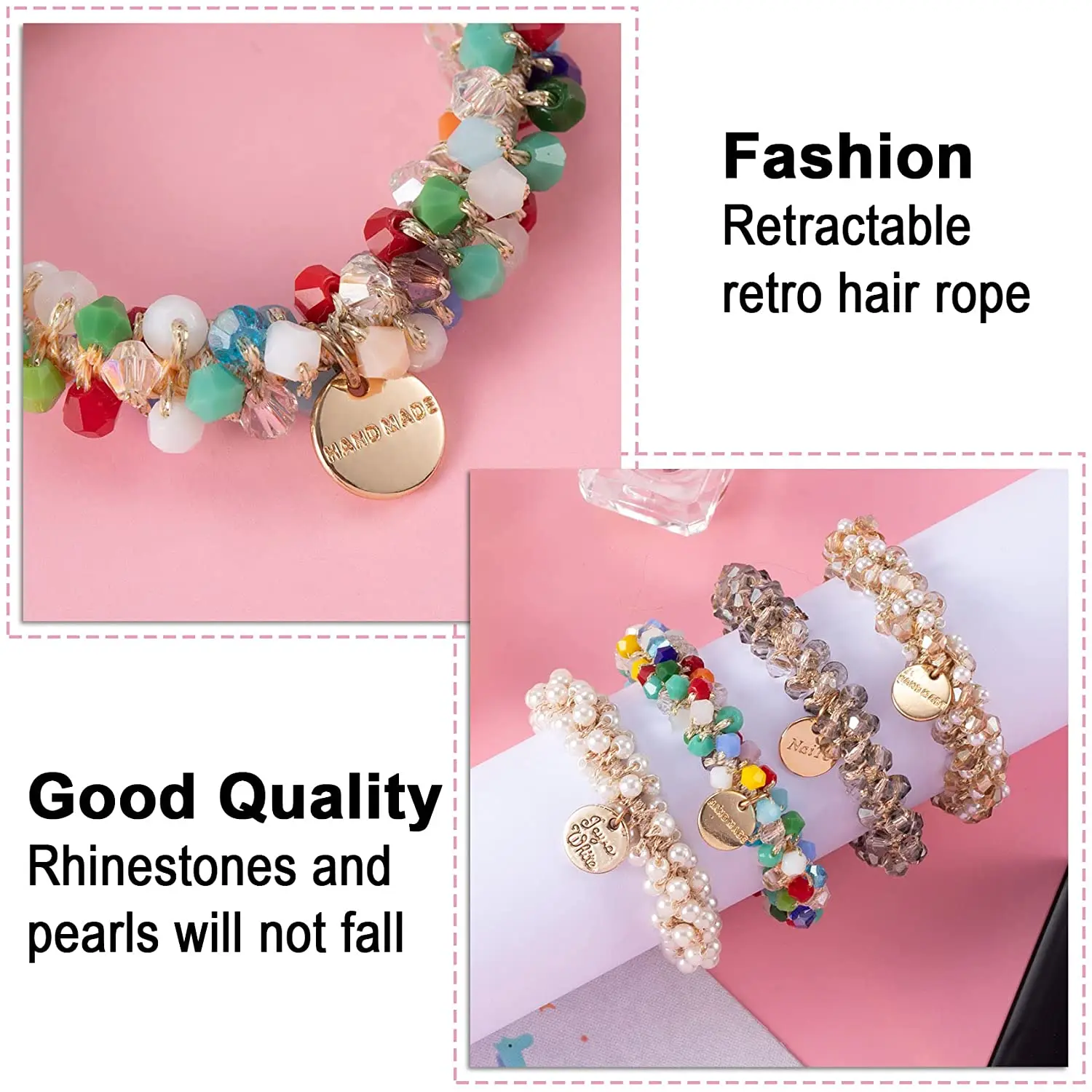 Fashion Crystal Pearls Hair Bands Handmade Elastic Beaded Women Girls Ponytail Holders Hair Ties Hair Accessories Wholesale