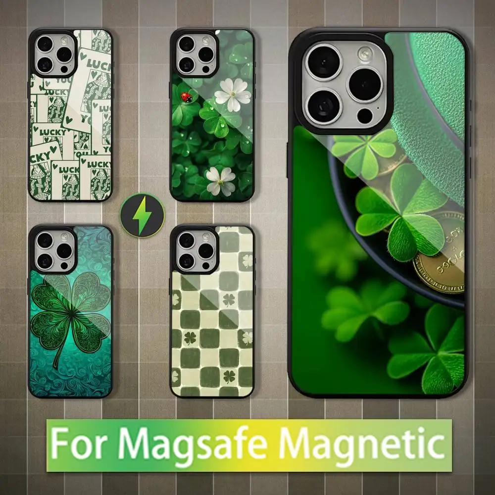 

Lucky Art Four Leaf Clover Phone Case For iPhone 16,15,14,13,12,11,Pro,Max,Plus,Mini,Magsafe,Magnetic Wireless Charging Case