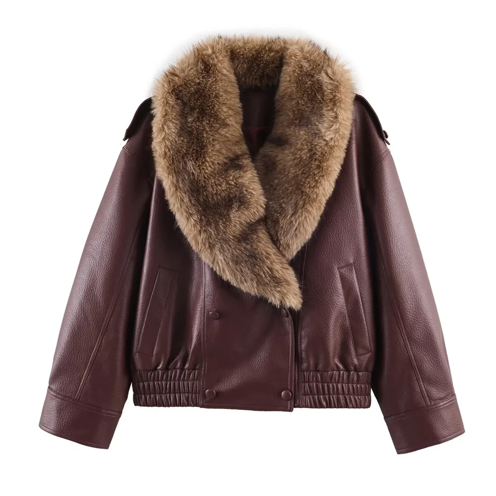 Winter New Arrival Women's Fashion Casual Removable Fur Lined Motorbike Style Faux Leather Jacket Coat