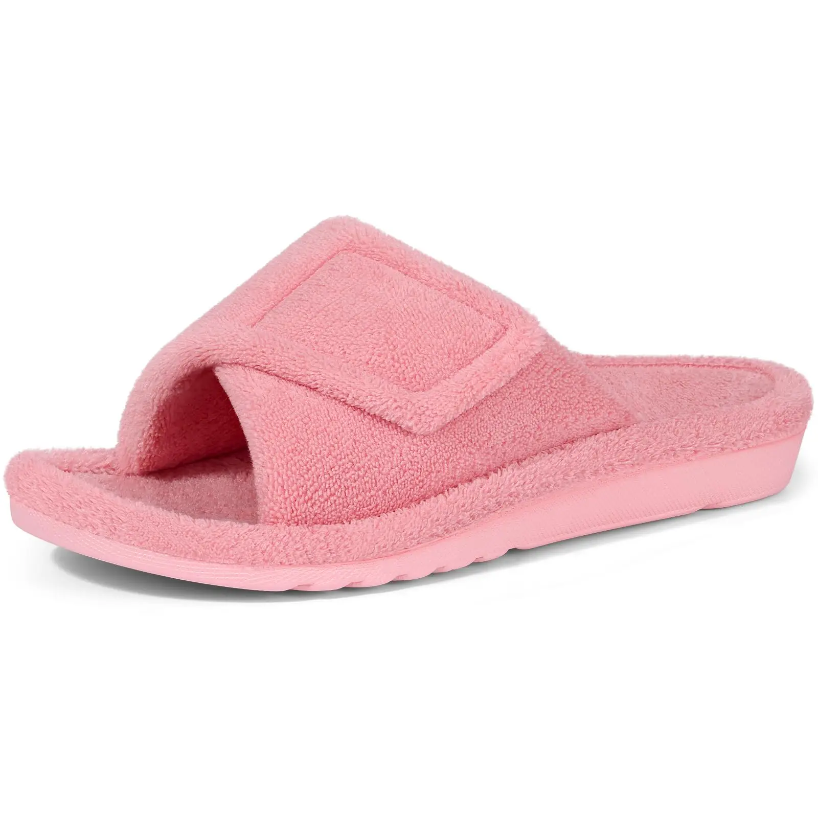 Comwarm Open Toe Fur Slippers For Women Non-slip Fuzzy Slides With Arch Support Ladies Bedroom Fluffy Slippers Plush House Shoes