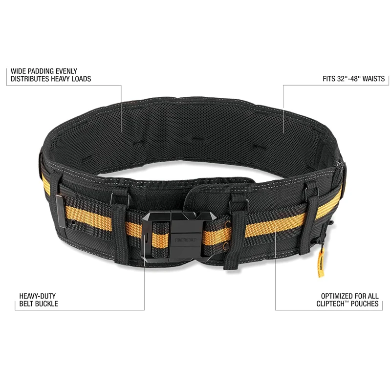 TOUGHBUILT TB-CT-41 Pro Padded Belt Heavy Duty Buckle Back Support Adjustable Size Strong Comfortable Durable Tool Belt