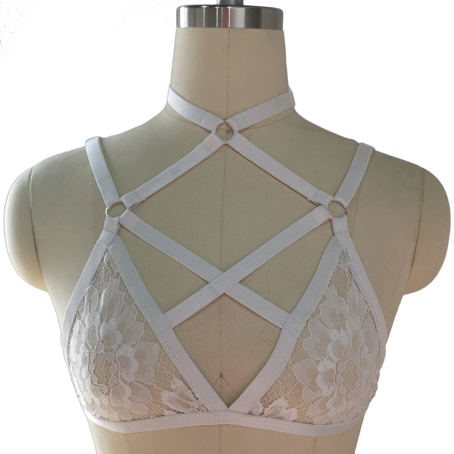 

White Punk Lace Body Cage Bra Perspective Hollow Adjustable Sexy Lingerie Pole Dance Crop Top Bra Bondage Elastic Body Harness