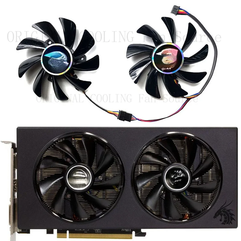 R+  1 Pair Graphics Card Cooling Fan for POWERCOLOR RX590 8GB Red Dragon Spare Part