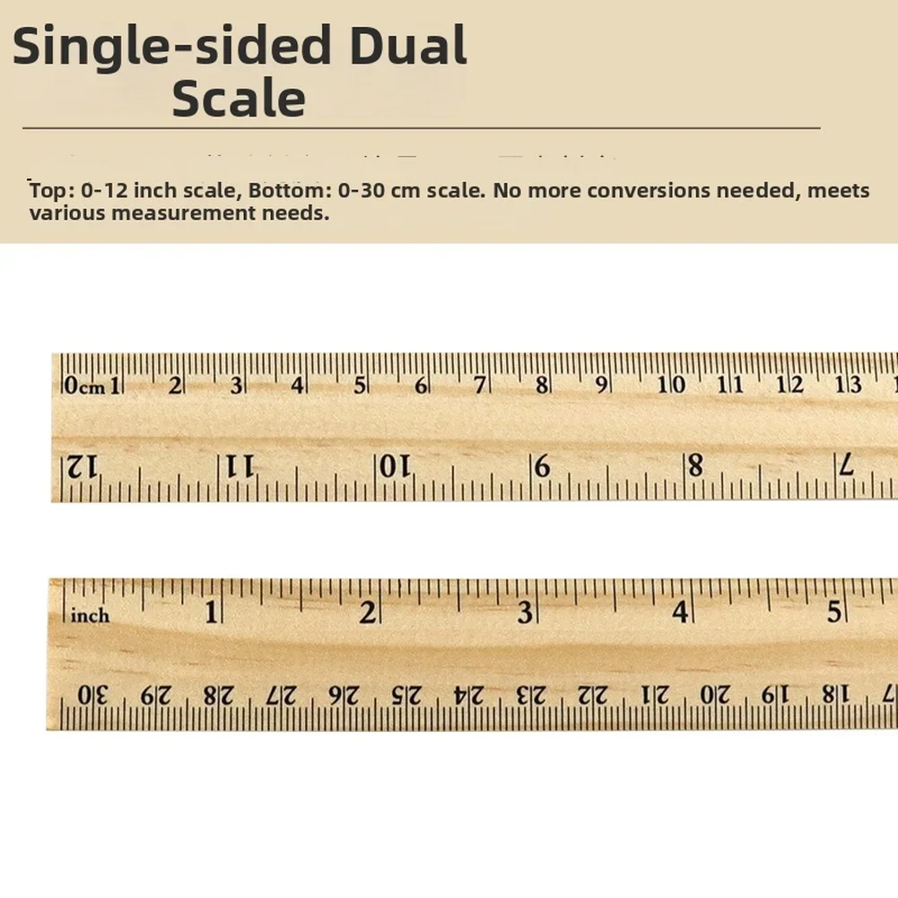 Solid Wood Office Supplies School Drawing Ruler Wooden Ruler 300mm Sturdy Structure Dual-scale Design Solid Wood Construction