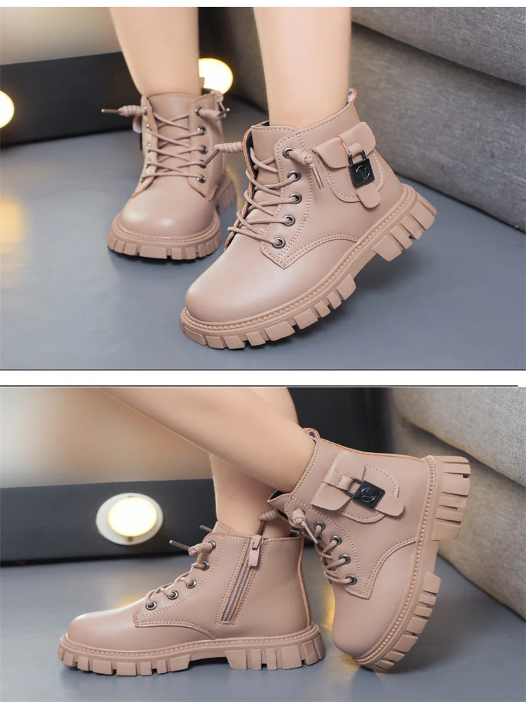 Autumn and Winter Girls Ankle Boots Fashion Non-slip Boys PU Leather Short Boots Children Boots Fall Toddler Girl Boots