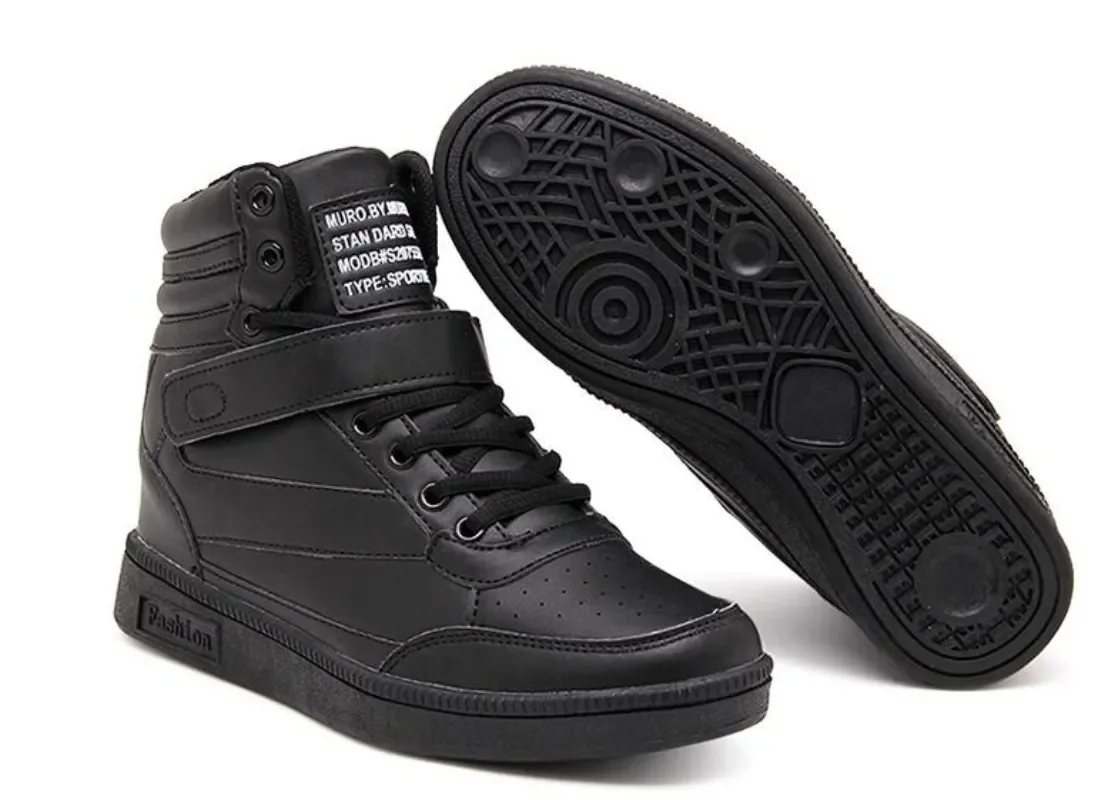 Maogu Autumn Winter Shoes PU Leather Shoe Woman High Top White Black Boots casual Women Sneakers Hidden Heel Height Increasing