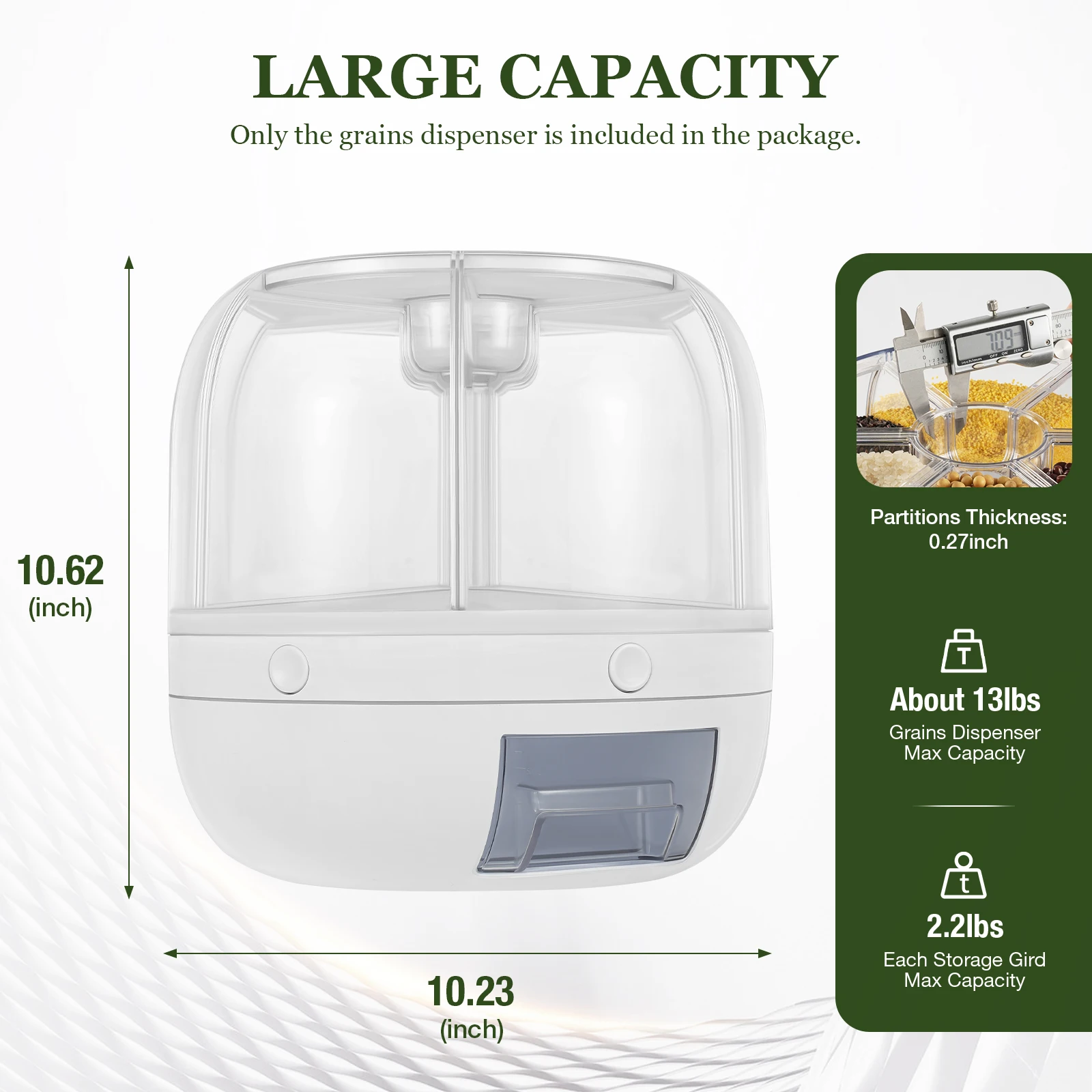 360 Degree Rotating Rice Dispenser 6-Grid Dry Grain Container Tank for Grains, Rice, Beans, Coffee Beans