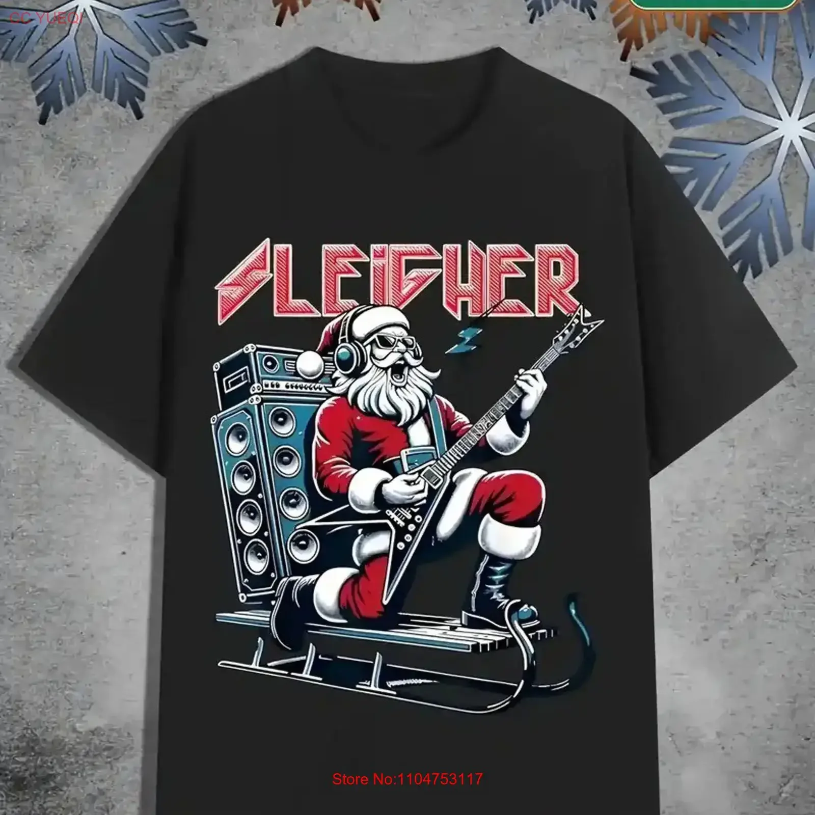 Rock Santa Electric Guitar T Shirt Heavy Metal Claus SLEIGHER Q4589 vintage Washed Top For Everyday Wear streetwear