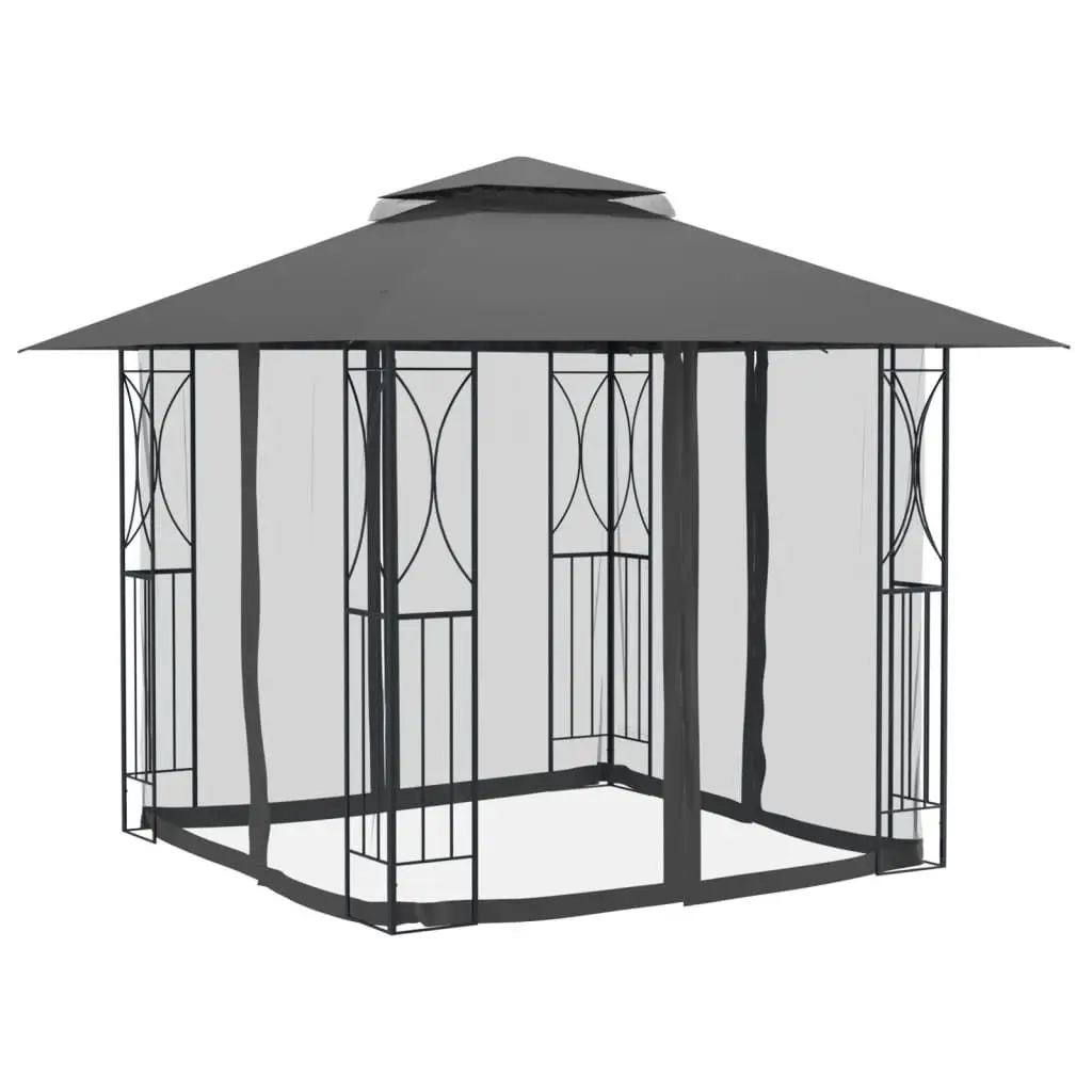 Gazebo with Sidewalls Pavilion or Pergola Design Anthracite 118.1"x118.1"x106.3" Steel view 2