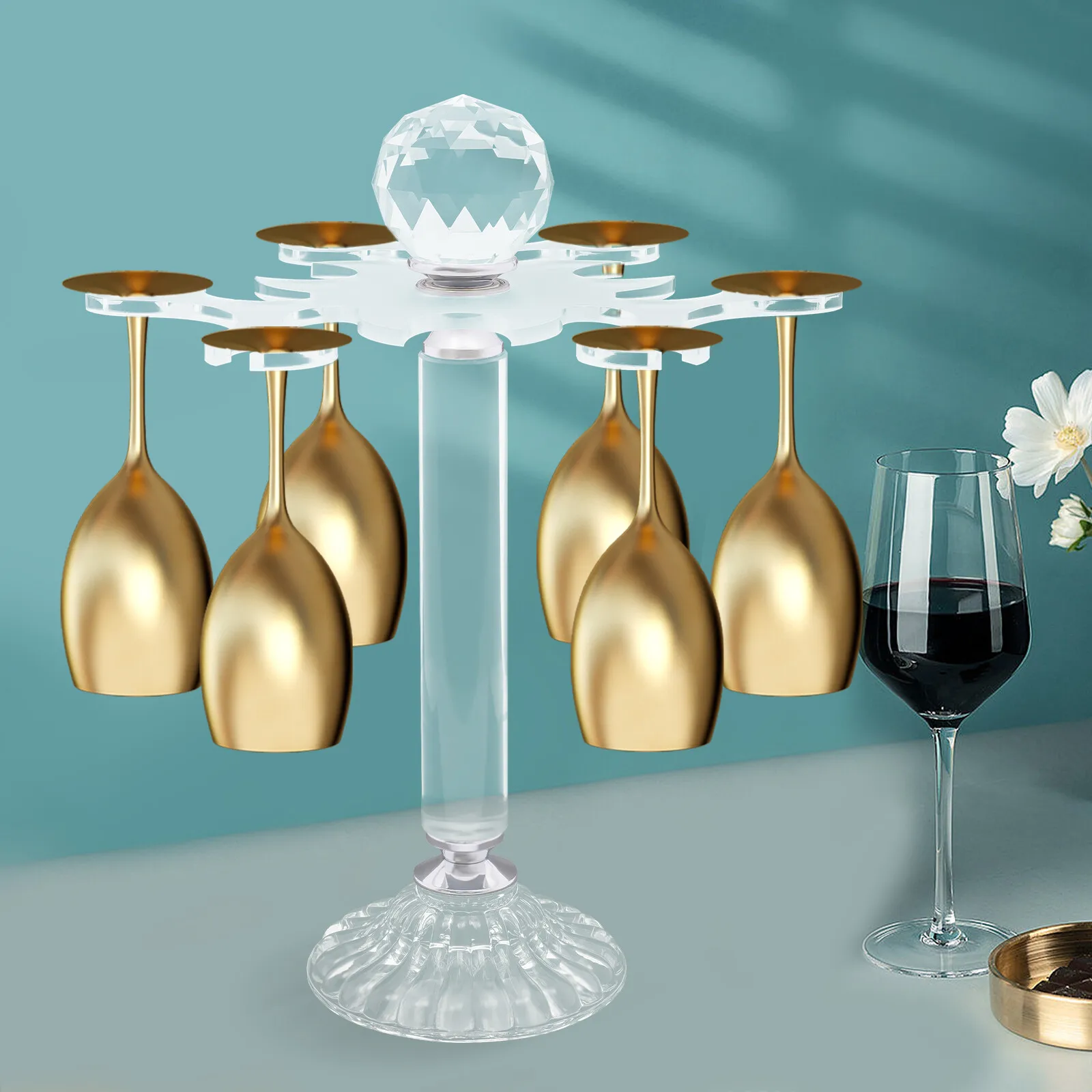 Rotate 6 Wine Glass Storage Holder Elegant Desktop Crystal Glass Stemware Rack