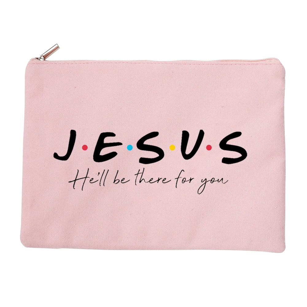 Jesus He Will Be There for You Make Up Organizer Canvas Cosmetic Bag for Women Pencil Pouch Bag Christian Holiday Female Gifts