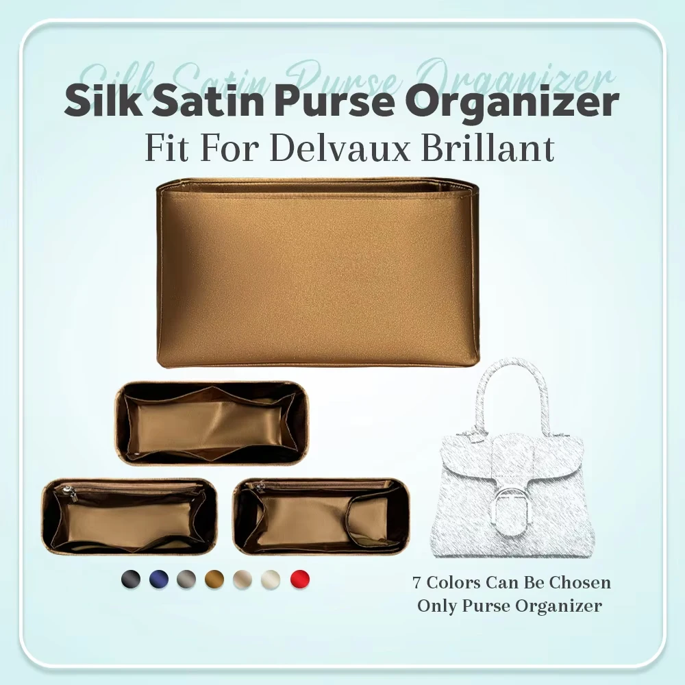 

Silk Satin Purse Organizer Insert, Inside Stroage Bag Insert Fit for Delvaux Brillant Handbag Mini Inner Liner Bag Organizer