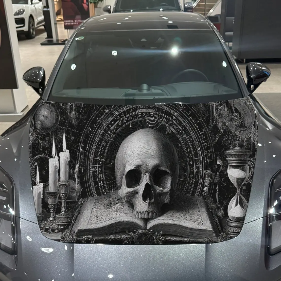 

Dark Rune Skull Print car hood stickers, waterproof self-adhesive, scratch resistant, easy to stick, durable car PVC stickers, c
