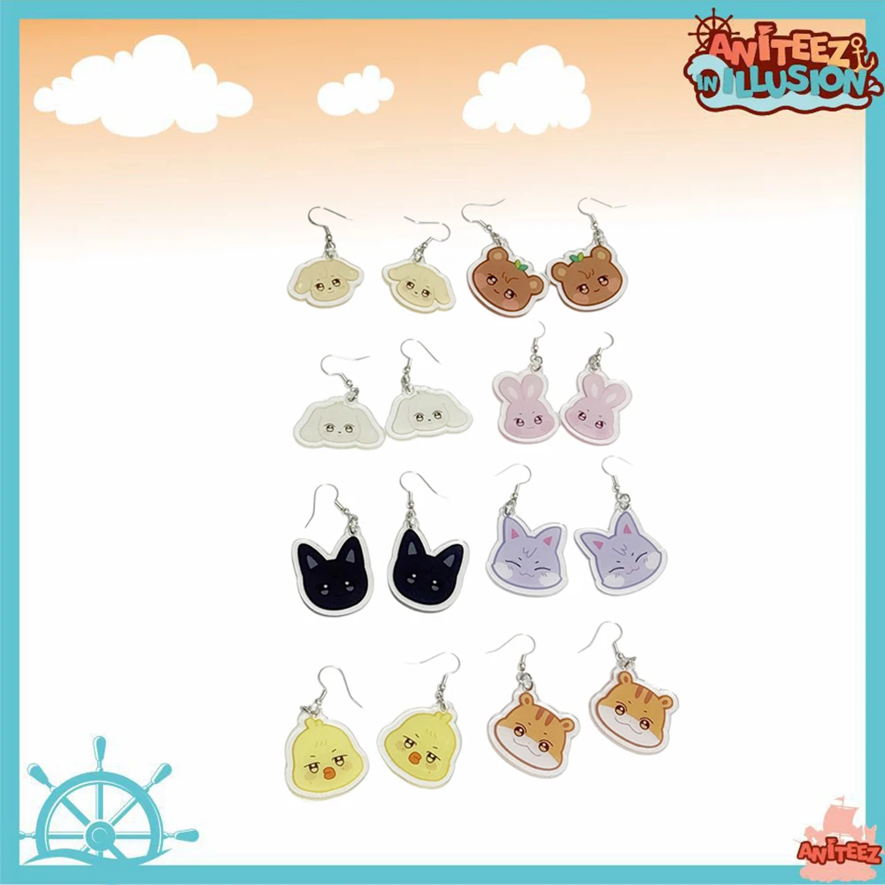 8PCS/SET KPOP Ateez Aniteez Cartoon Acrylic Earring Drop Earrings Ear Stud Earring Hongjoong Seonghwa Yunho Yeosang Accessories