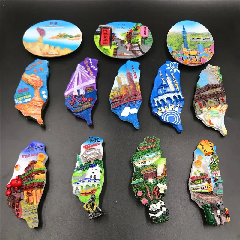 Taiwan Resin 3D Decorative Magnets Tapei City 101 Jioufen Map Yeliou Geo-Park Taiwan Souvenir Magnet Refrigerator Decor Gifts