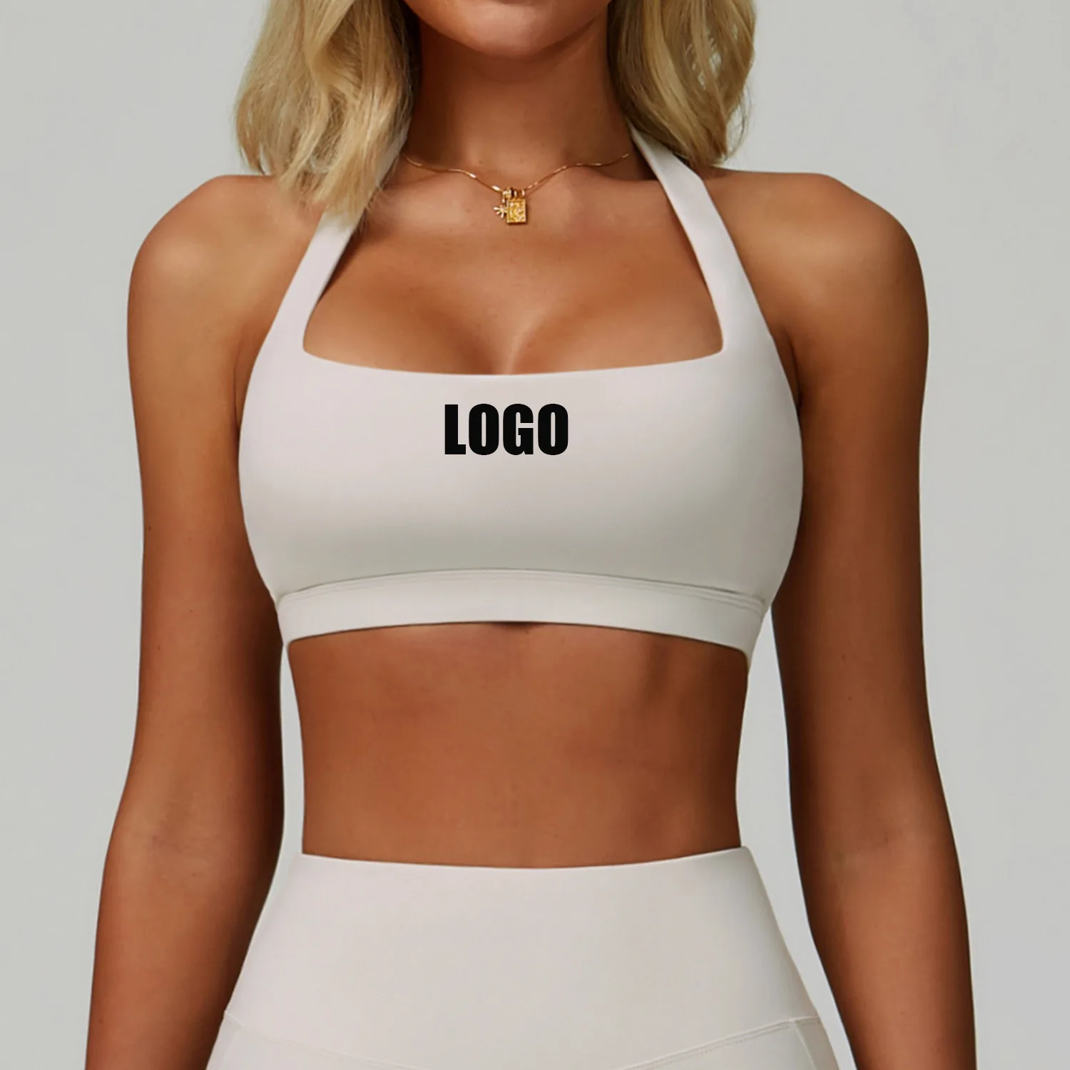 Custom LOGO Women's Summer Neck Yoga Bra Hollow Back Yoga Suit Running Fitness High-intensity Sports Top