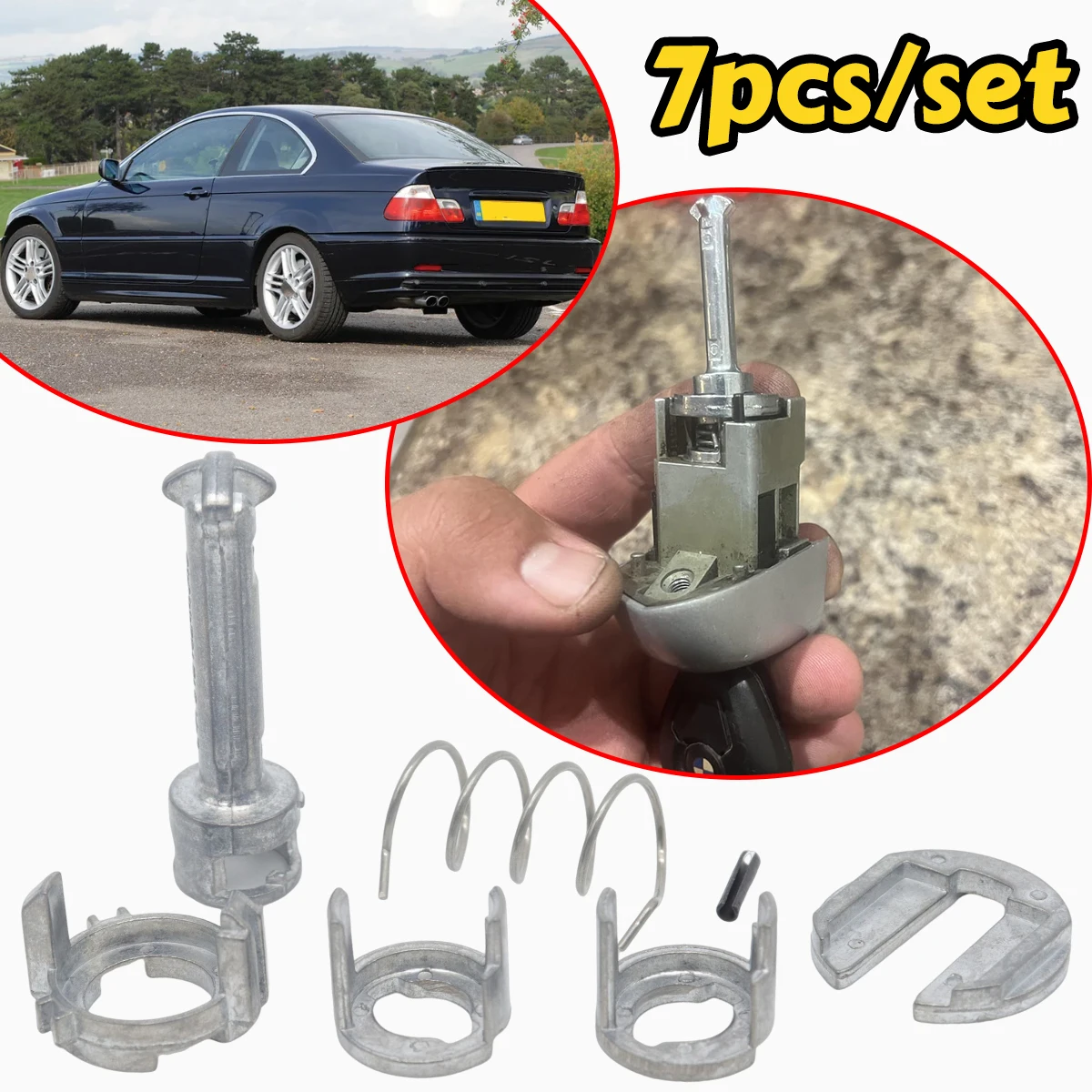 7pcs/set Front Door Handle Lock Cylinder Barrel Paddle Repair Tool 45MM Kit for BMW 3 Series E46 1998-2006 316i 320i Accessories