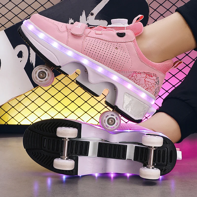 Zapatillas para correr de doble propósito de cuatro ruedas Patines trasformadores Patines Parkour para hombres y mujeres