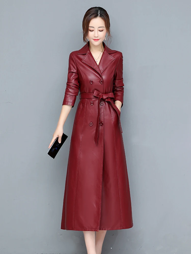 Nouvelle Veste Longue en Cuir Véritable pour Femme 2025 – Manteau Mi-Long Amincissant en Peau de Mouton, Coupe Trench, Idéal pour les Trajets Quotidien