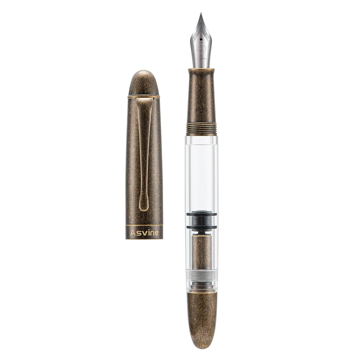Asvine P30 Piston Brass Fountain Pen Torpedo Shape Metal and Acrylic EF/F/M/Stub Nib Vintage Retro Writing Office School Pen