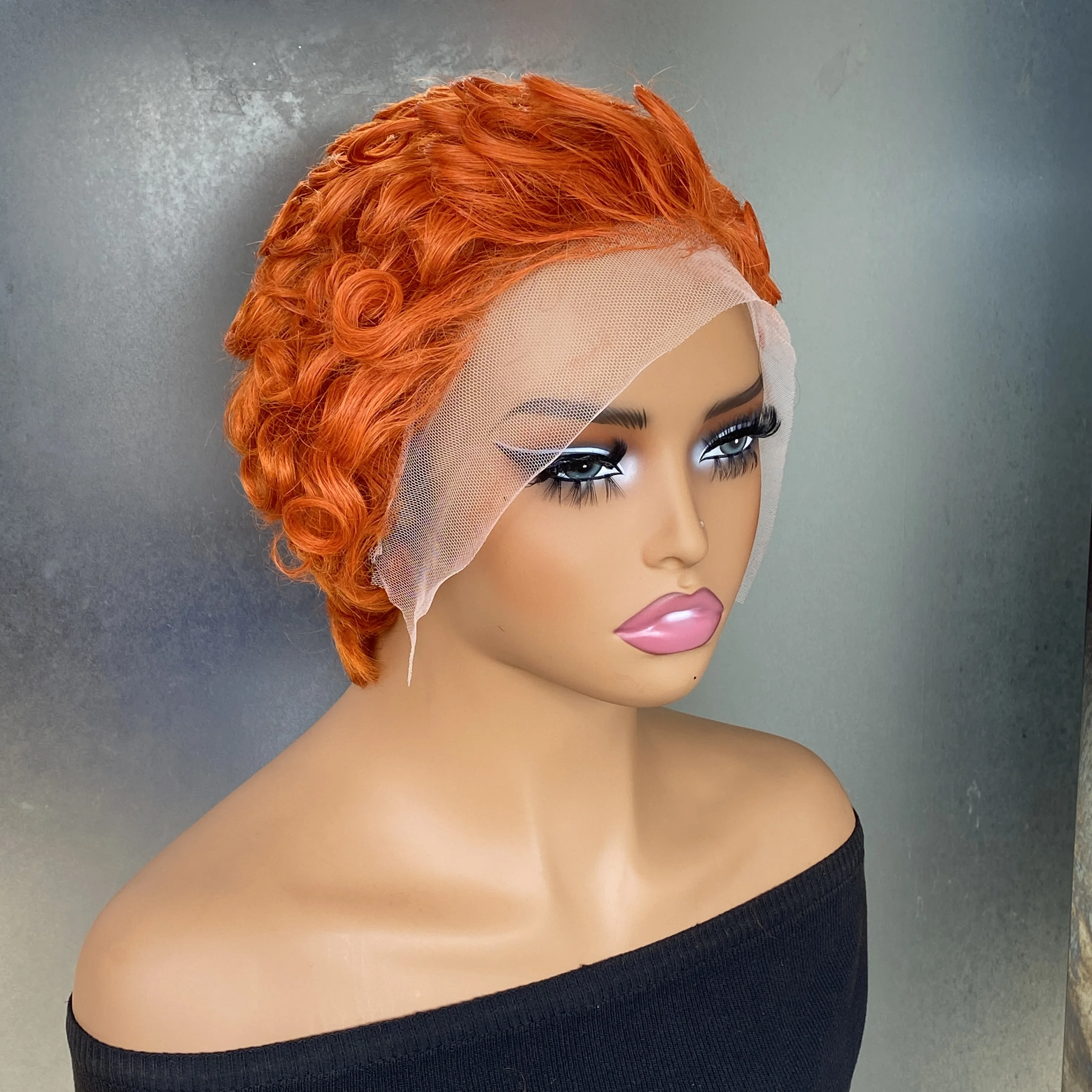 Women's #350 Orange Chioma Curl Wavy Pixie Cut Wig