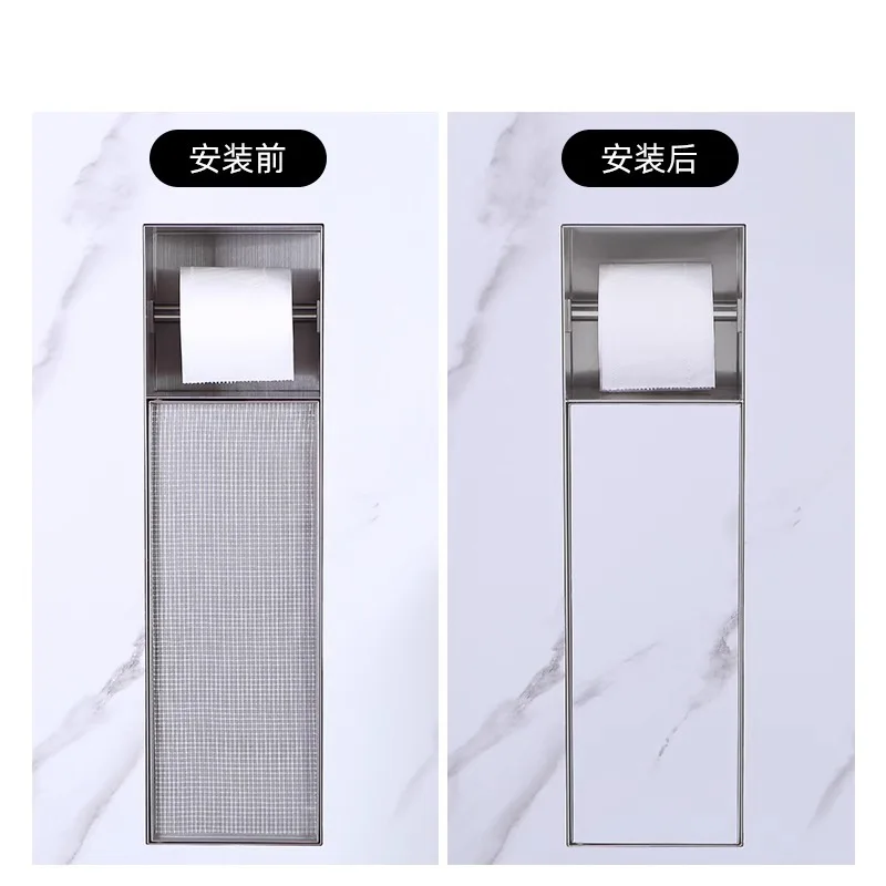 304 stainless steel niche toilet hidden trash can bathroom embedded tissue box