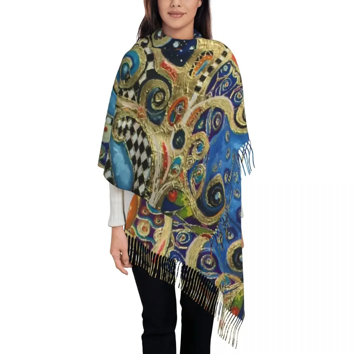 The Changing Seasons By Gustav Klimt Scarf Wrap for Women Long Winter Warm Tassel Shawl Unisex Painting Pop Art Scarves