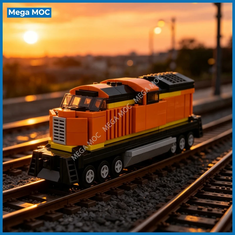 MOC Building Blocks American Freight Train Engine Simulation Model DIY Assembly Brick Set Railway Scene Desktop Collectible