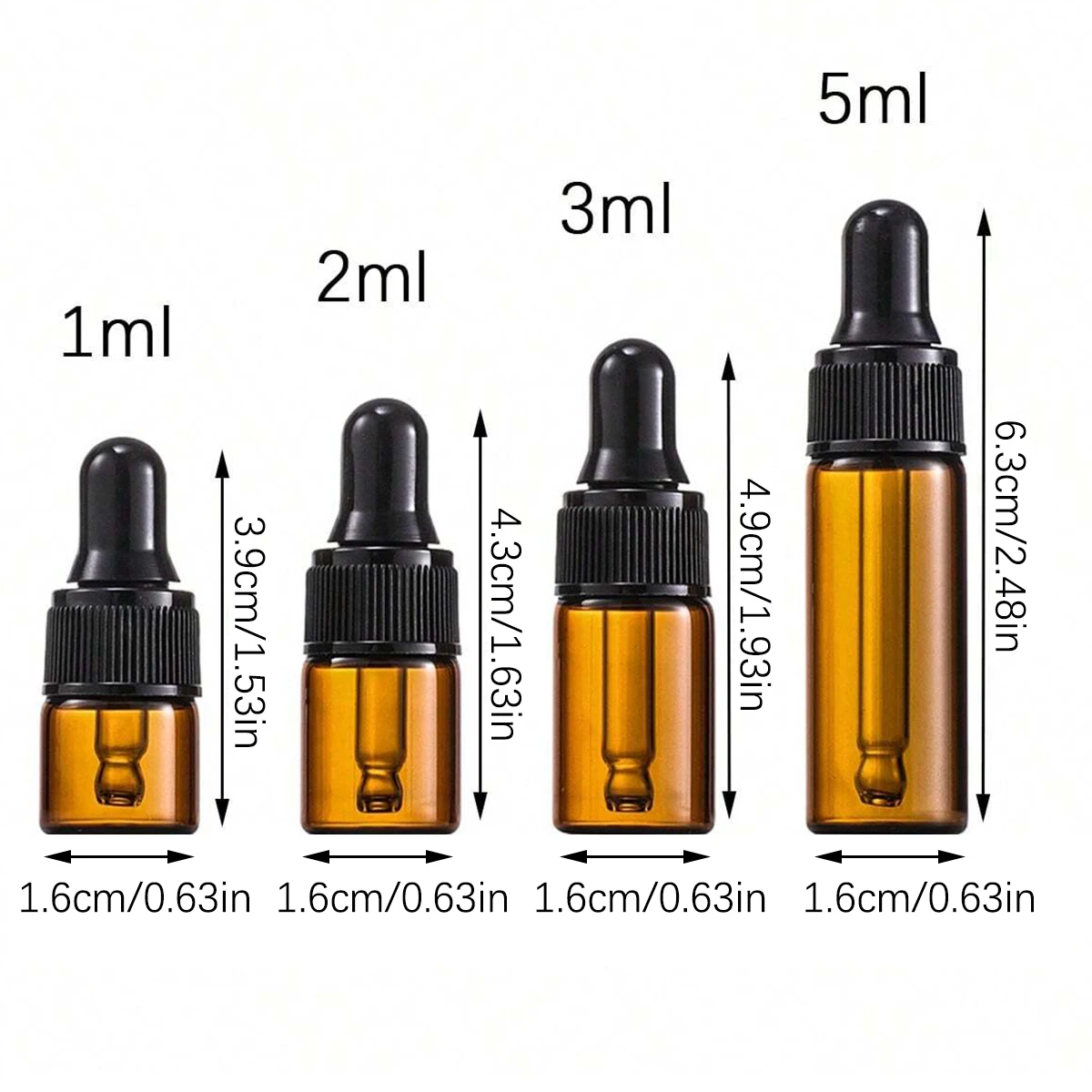 10 Stück Tropfflaschen aus dunklem Braunglas, 1 ml, 2 ml, 3 ml, 5 ml, Tinkturflaschen mit Augentropfer für ätherische Öle, Parfüm, Haaröl,