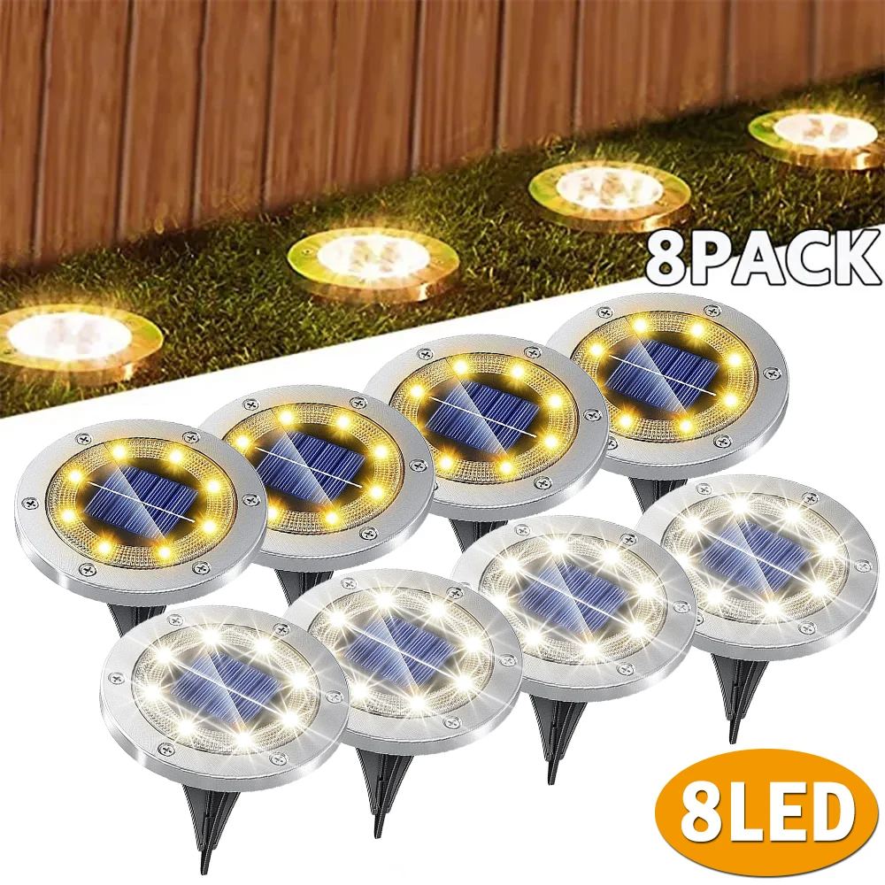 8 LED Solar Power Disk Light IP65 Outdoor Garden Solar Underground Light Deck Light Spotlight Buried Solar Led Lamp Garden Decor