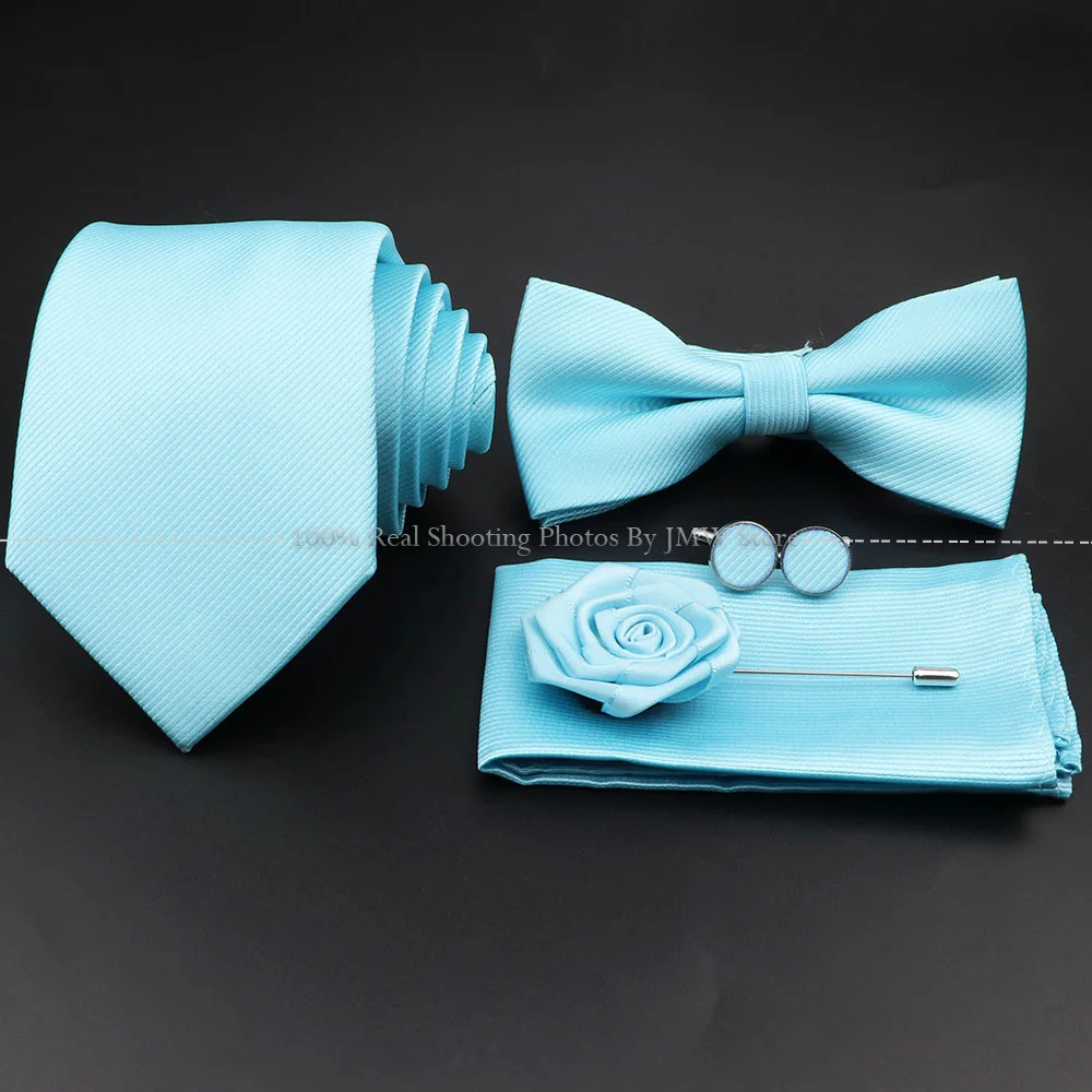 Conjunto de corbata roja y azul de poliéster, corbata delgada a rayas, gemelos para broche de traje de novio, corbata de boda, accesorio de camisa, gran oferta