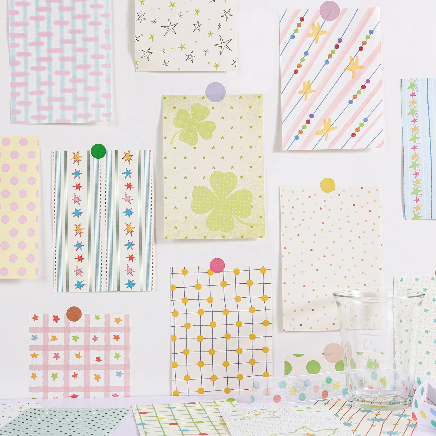 100 Stück Niedliches Muster Doppelseitiges Papier, Sternchen-Polka-Dot Scrapbooking-Papier – Detail 5
