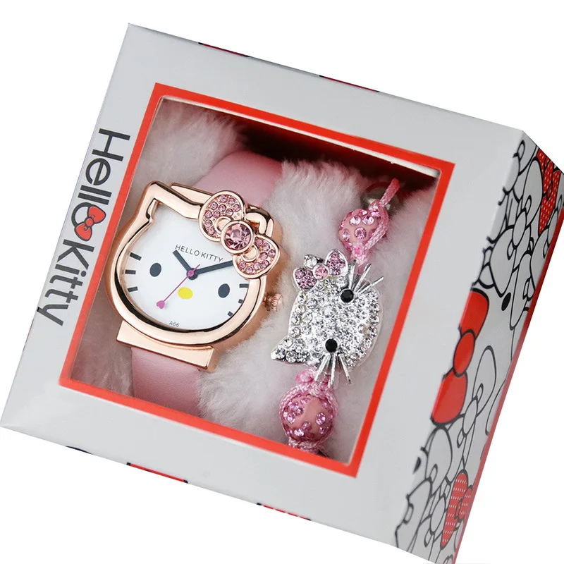 Hello Kitty 3-teiliges Set Boxed Kinder Geschenkuhr Damen Gymnasiast Cartoon Elektronische Armbanduhr Geburtstagsgeschenk