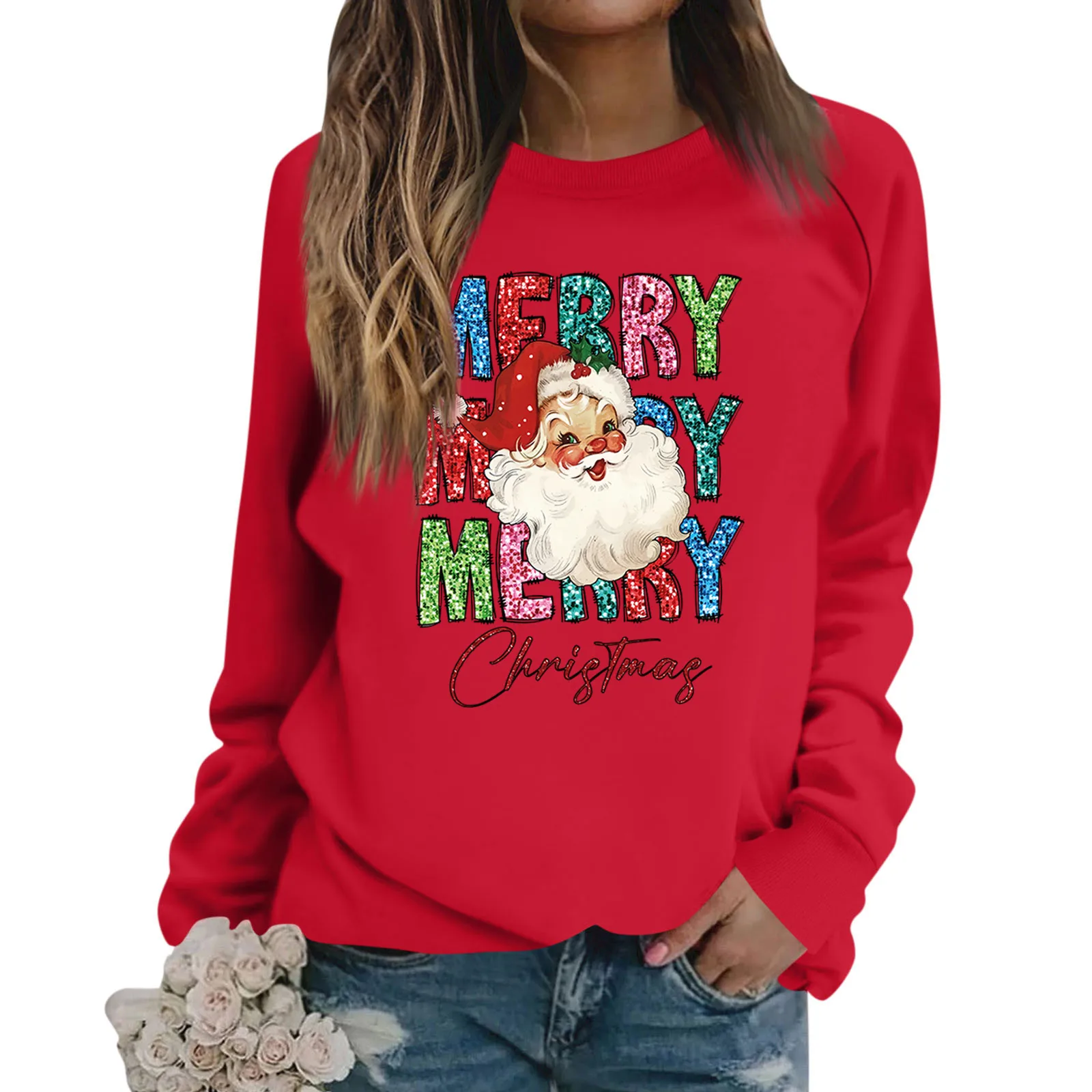 

Women's Christmas T-shirt Tops, Loose Fashionable And Casual Christmas Print Round Neck Long-sleeved Sweatshirt ropa de mujer
