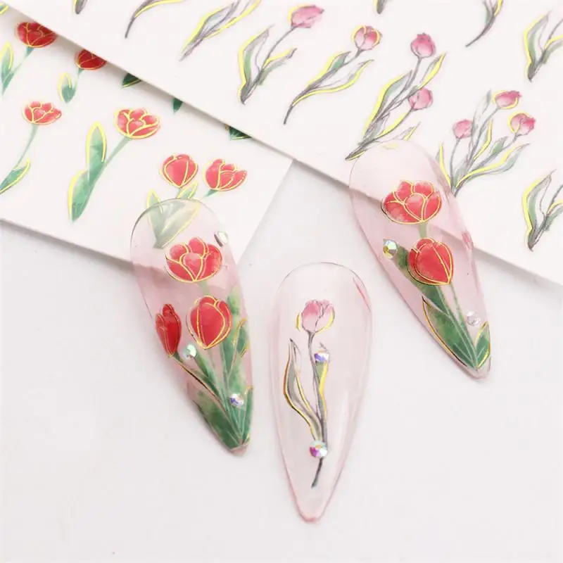 Added A Natural And Elegant Atmosphere. Nail Art Sticker Nail Patch Nail Decoration Tulip Themed Nail Stickers Tulip Flower